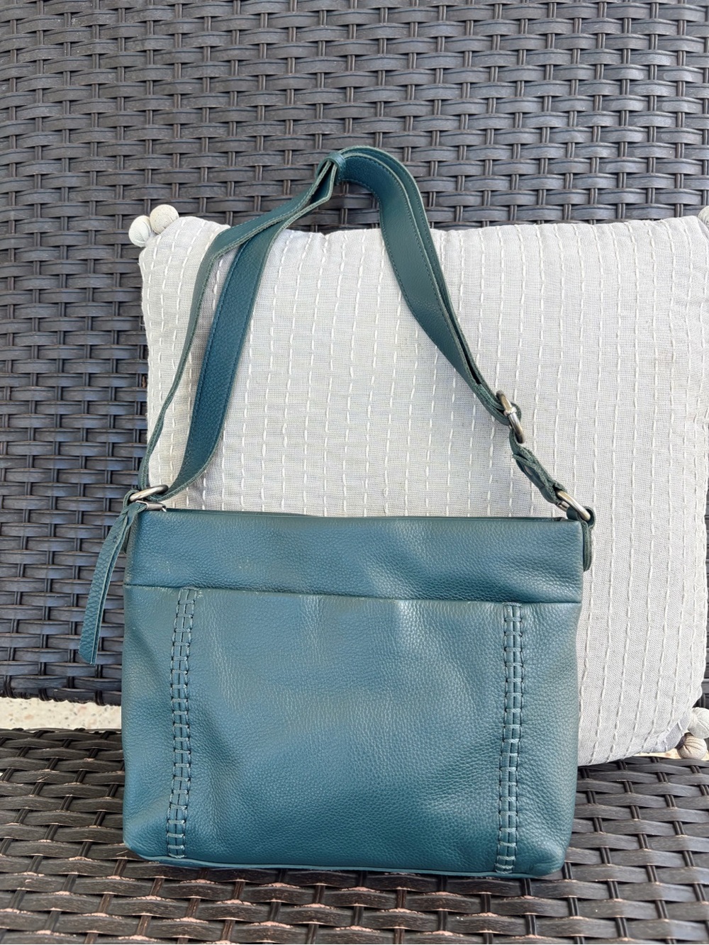 The Sak Melrose Adjustable Crossbody Teal Leather Shoulder Bag